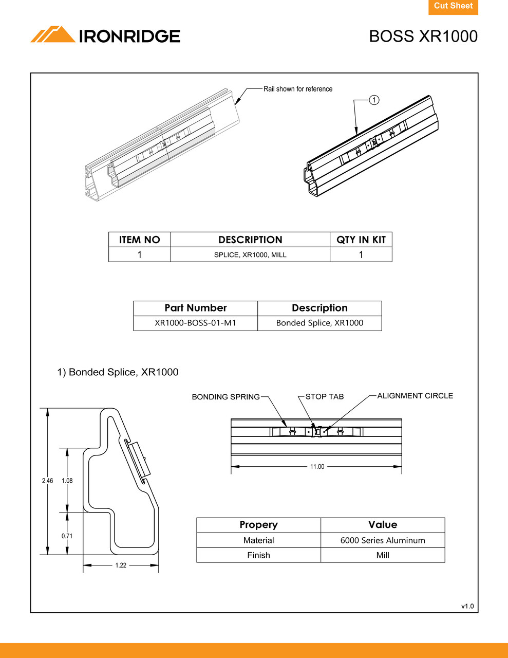 IronRidge XR1000-BOSS-01-M1 Bonded Structural Splice