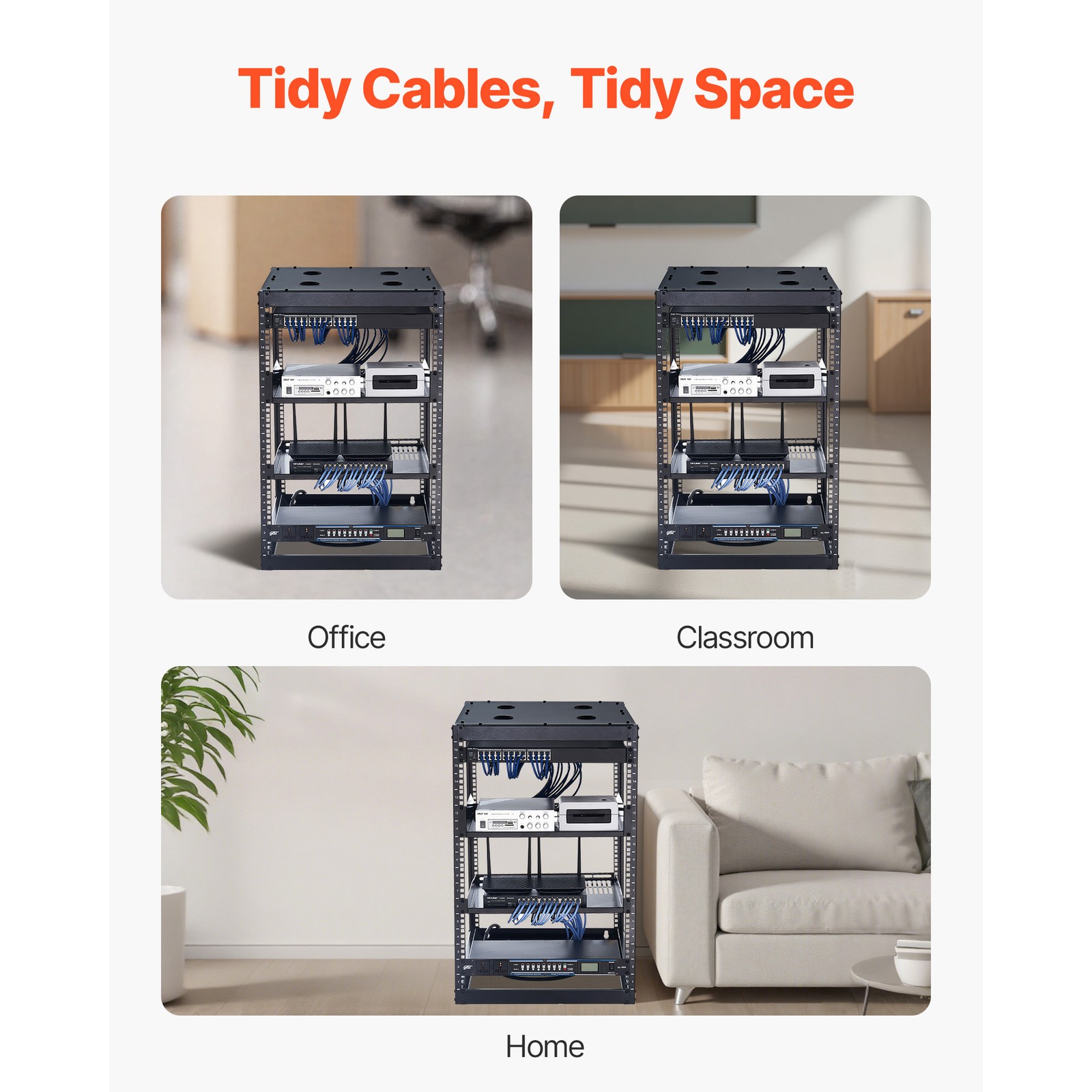 Uimoso 16U Open Frame Wall-Mount Server Rack with Shelves and 4-Post Design