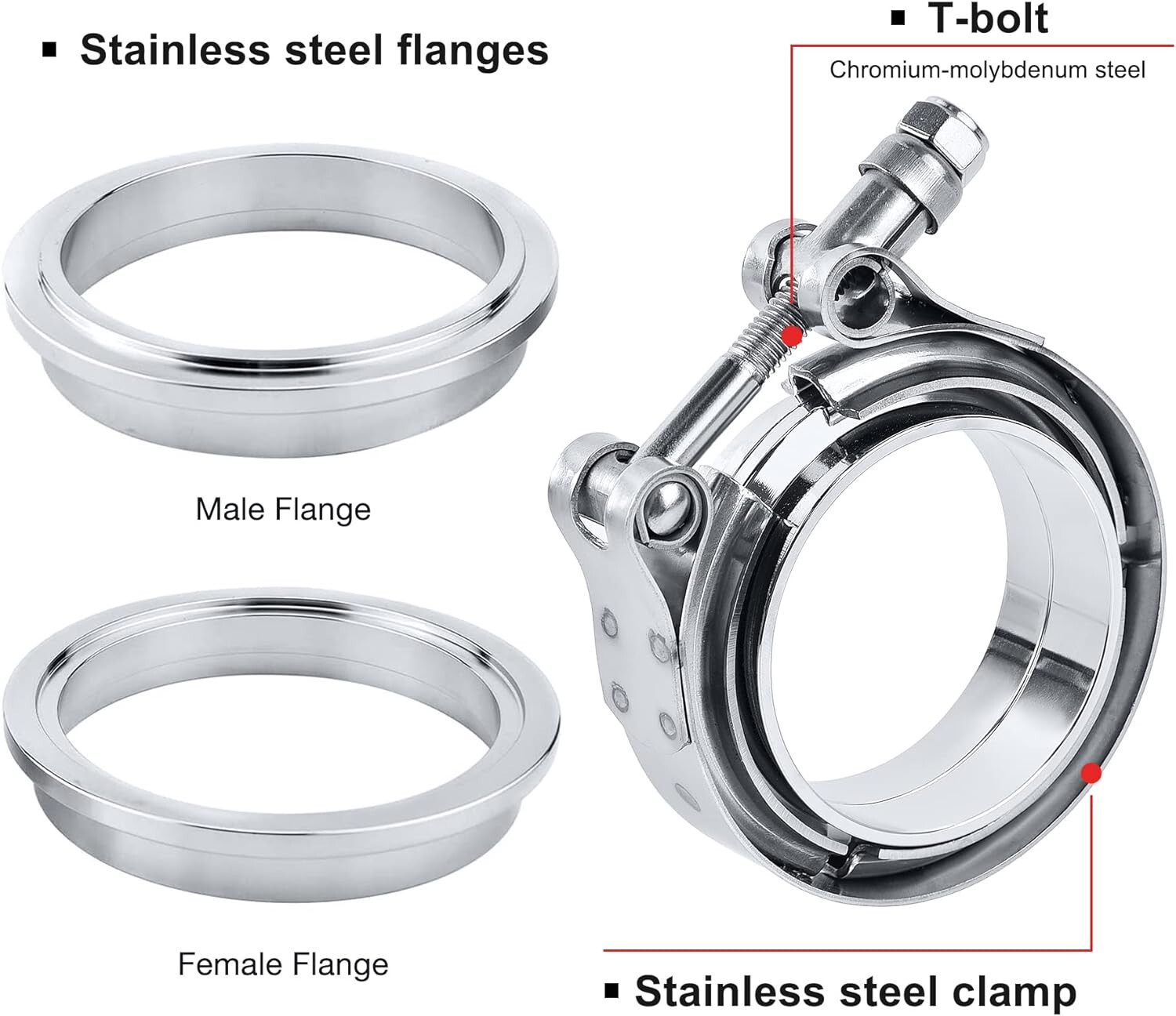 2.0 Inch V Band Clamp With Flange Male Female Stainless Steel Joins 2.0" OD 2Pcs