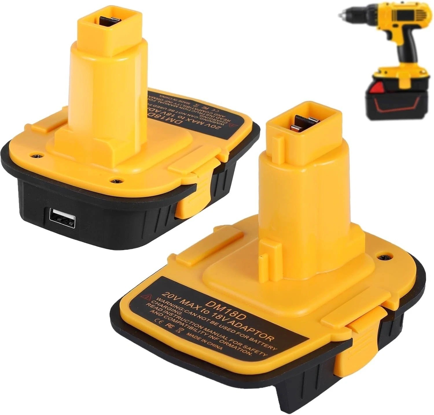 2 pack Battery Adapter with USB Compatible with Dewalt 20V Battery,20V to 18V