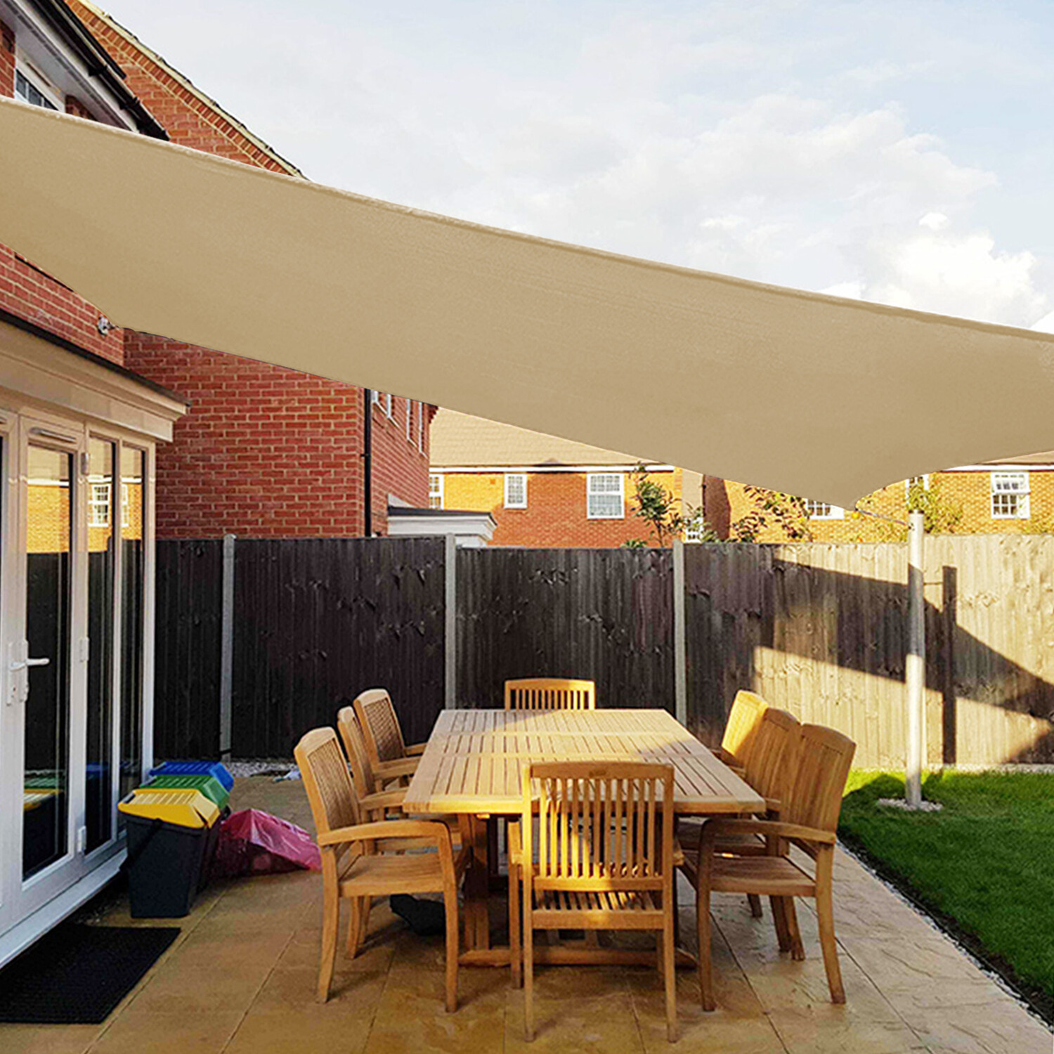 Beige Rectangle Sun Shade Sail Fabric Awning Top Canopy Patio Custom 2-16 FT