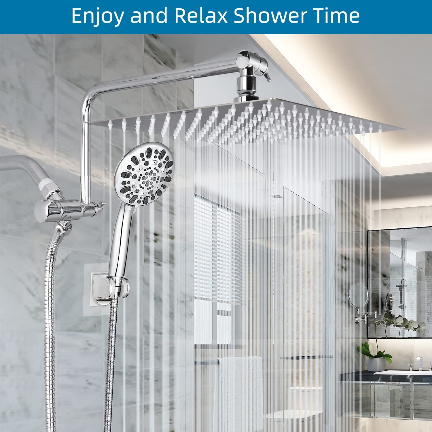 All Metal 12”Rain Shower Head with Handheld Spray Combo High Pressure Adjustable