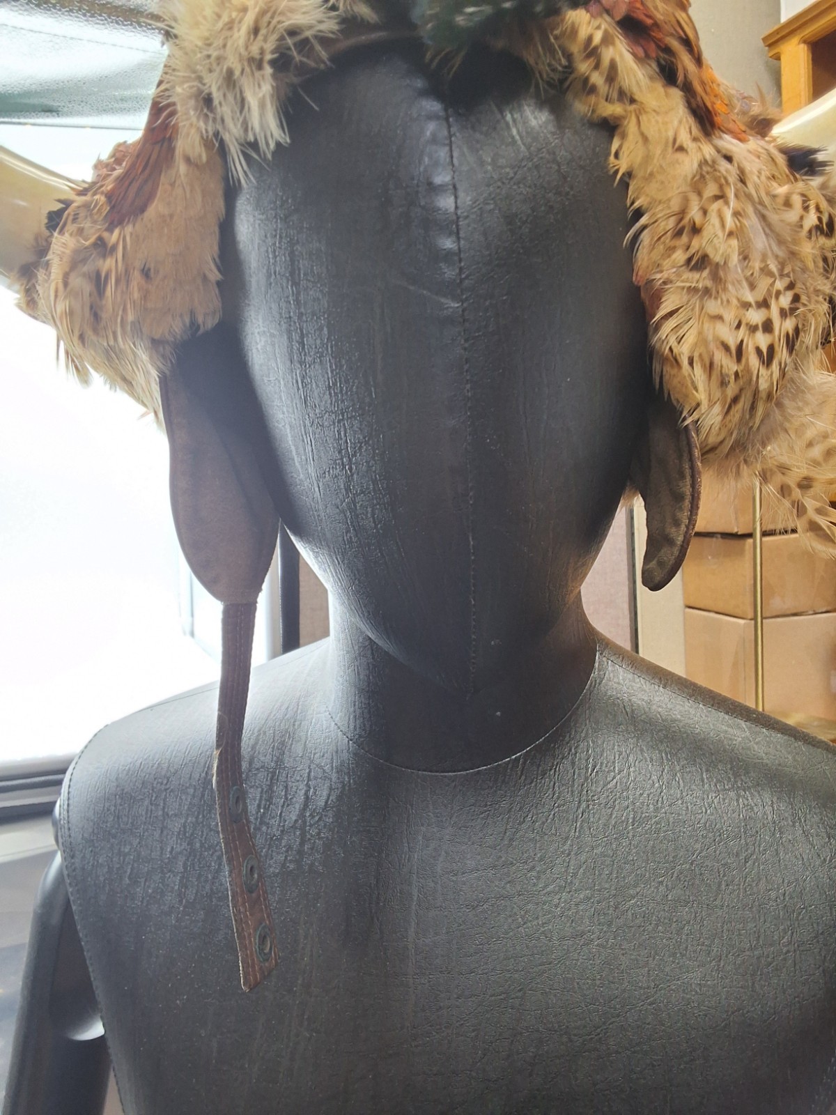 Novelty Taxidermy Leather Pheasant Viking Bomber Hat