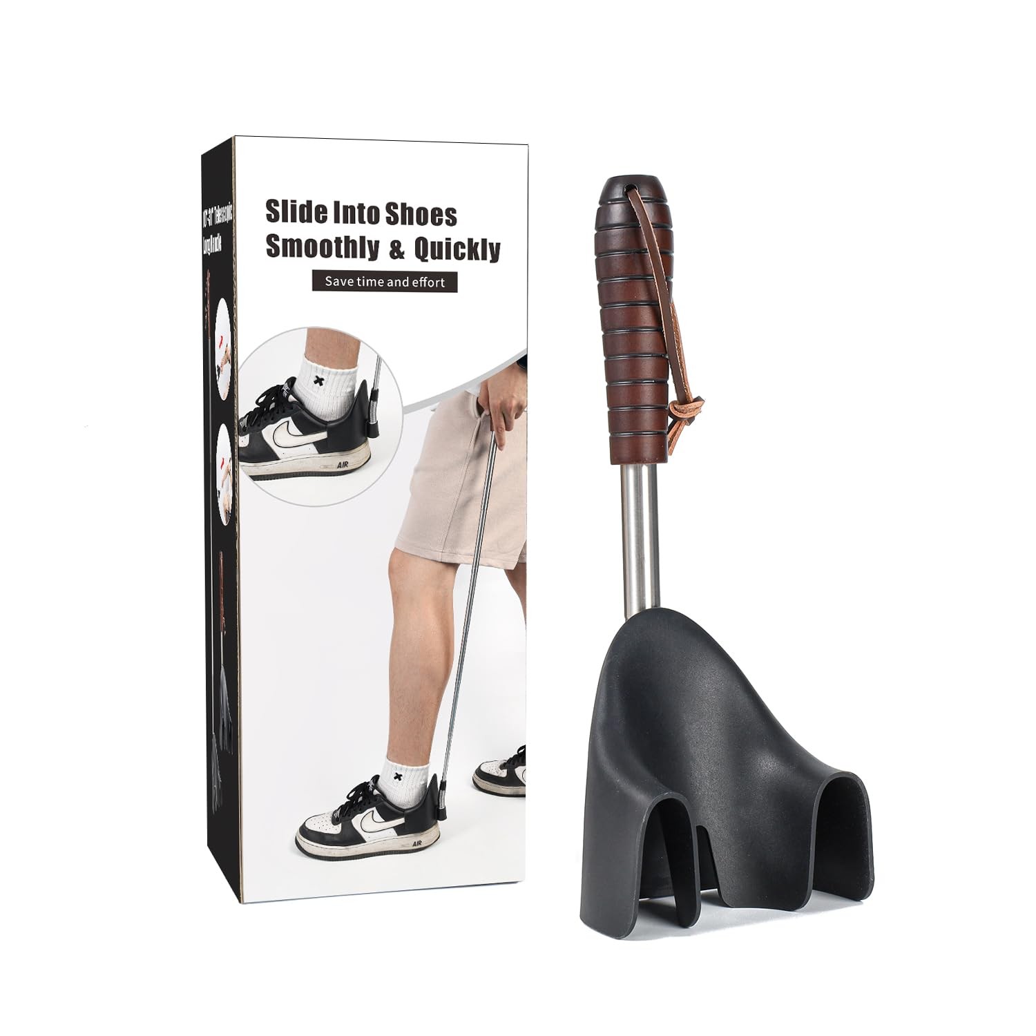 YEADMAL Shoe Horn Long Handle for Seniors-10-31 Telescopic One Size, Black