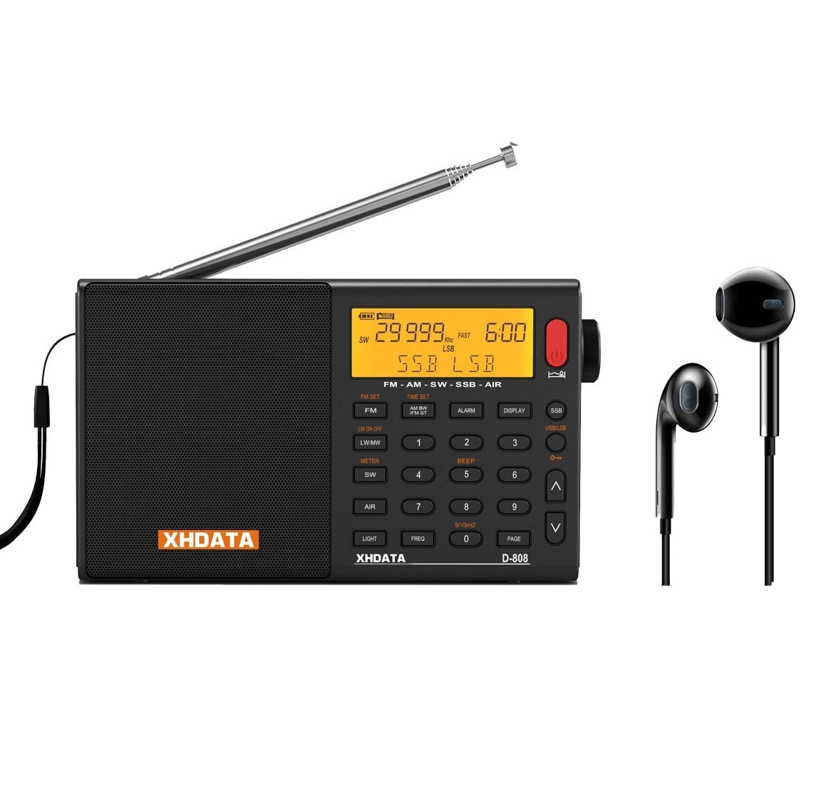 XHDATA D-808 Portable Radio FM AM SW LW Wide FM Air Band with Battery & Earphone