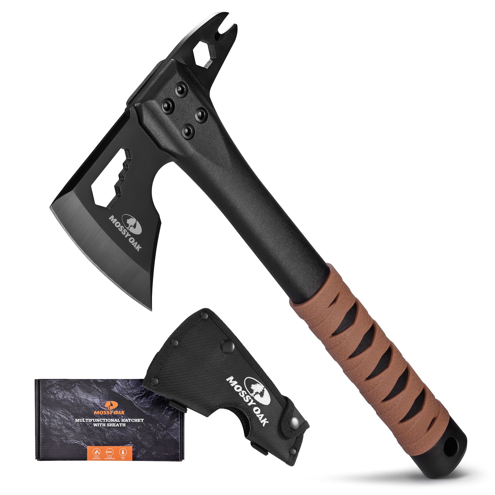 MOSSY OAK 12" Camping Axe and Survival Hatchet with Sheath Outdoor Multitool USA