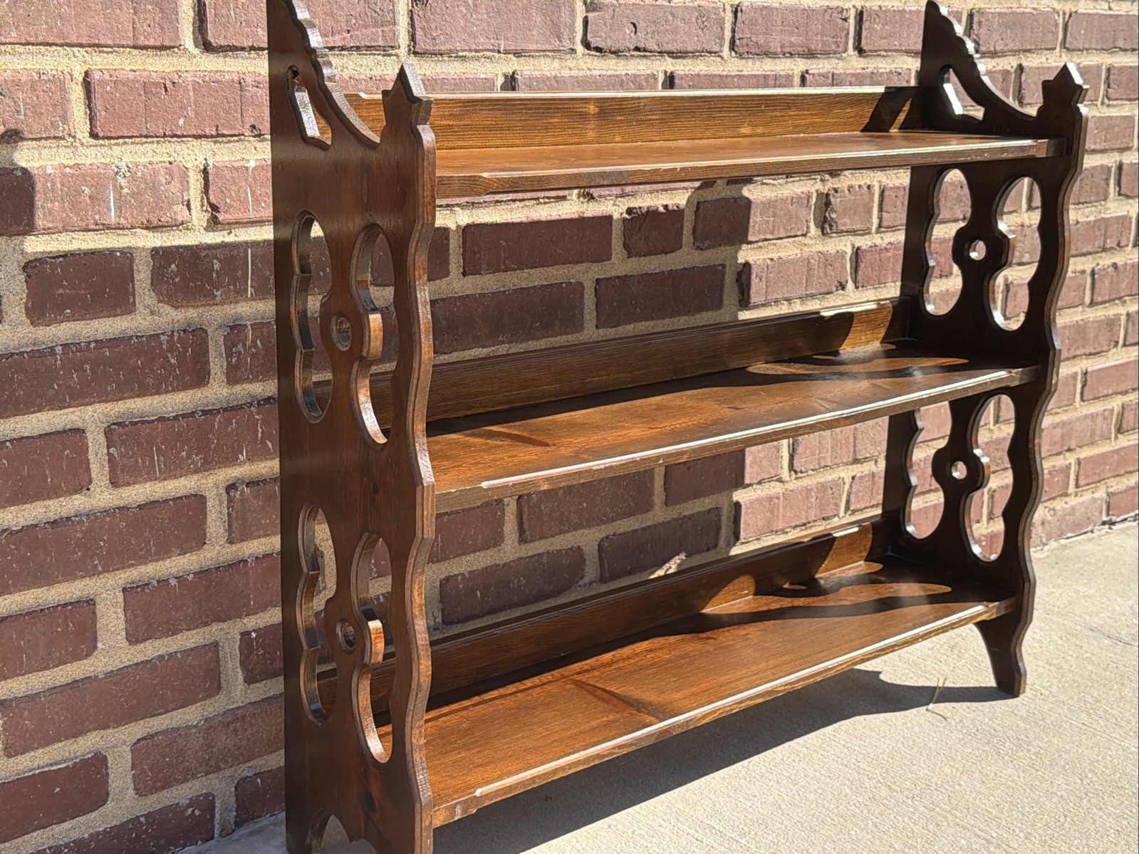 Antique 3 Shelf Wood Bookshelf, Victorian 37”L 33.5”H 9”D