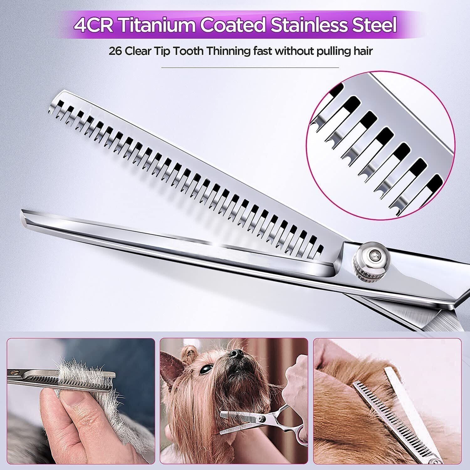 7" Professional Pet Dog Grooming Scissors Set Straight Curved Thinning Shear Kit