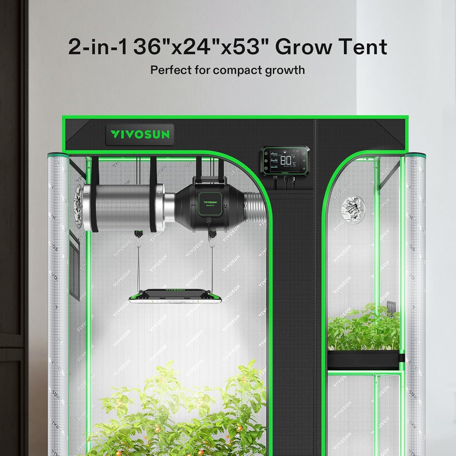VIVOSUN 2-in-1 Indoor Hydroponic Grow Tent Multi-Chamber D325/D436/D548/D948