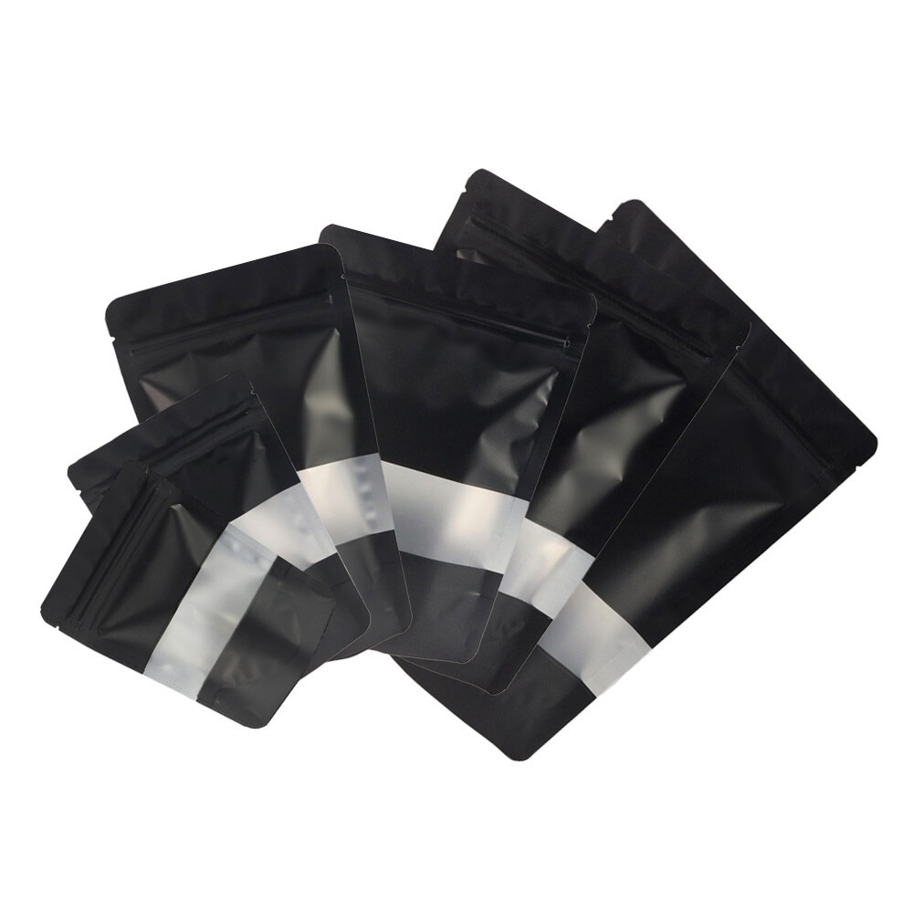 Black Food Safe Packaging Bags Smell Proof Storage Bags Stand Up Bag with Window