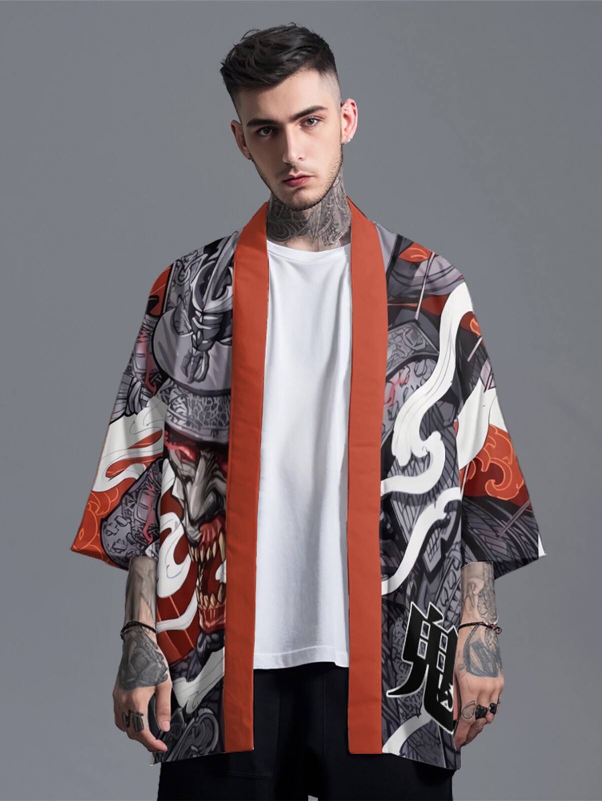 Niepce Men's Japanese Streetwear Kimono Lightweight Printed Cardigan