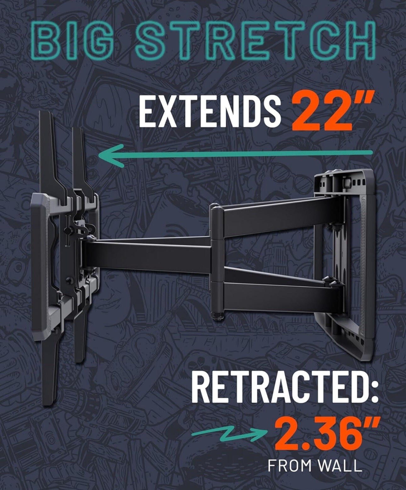 ECHOGEAR MaxMotion TV Wall Mount for Large TVs 42" to 90" Full Motion Swivel