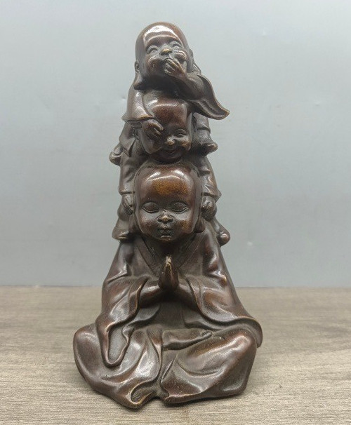 7.6" Antique Old Chinese Buddhism Bronze Temple Monk Buddhist Monk Buddha Statue