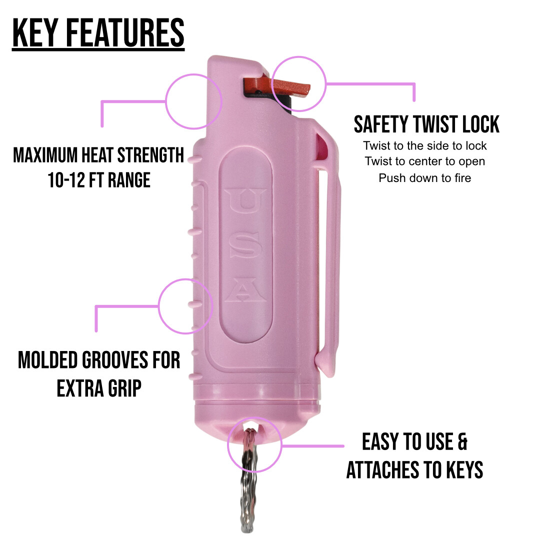 2 Police Magnum pepper spray .50oz pink molded keychain self defense protection