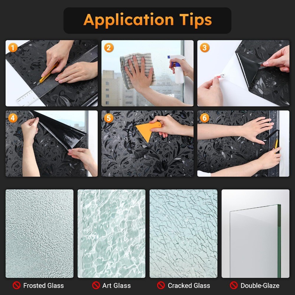 rabbitgoo Total Blackout Window Film Heat Blocking Stained Floral Glass Sticker