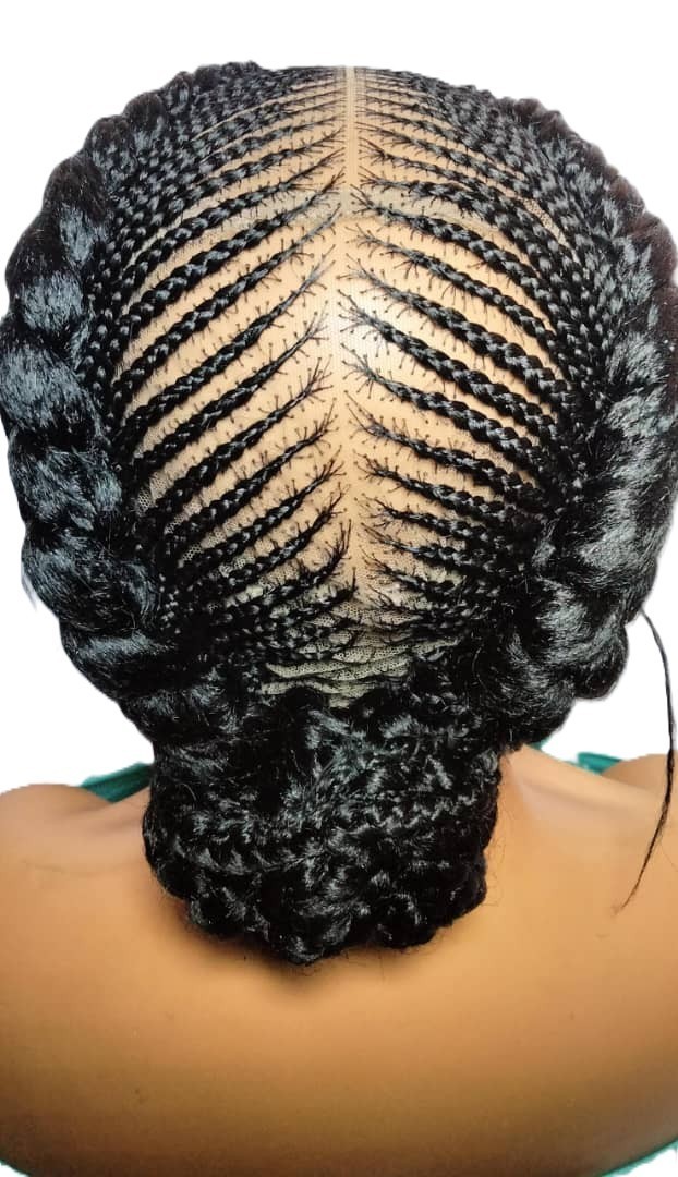 Bun Braided Wig. Ghana Cornrow Braids Full Lace with Baby Hair Bun Wig