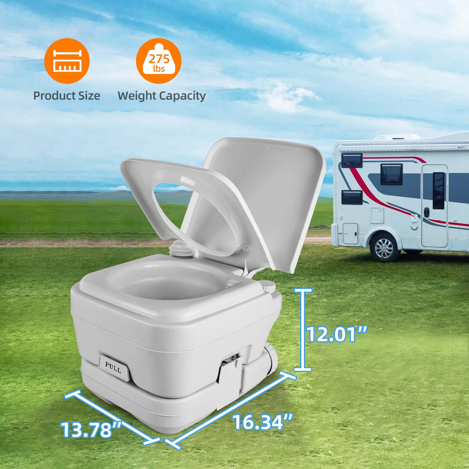 2.6 Gallon 10L Portable Toilet Flush Commode Potty Outdoor Indoor Travel Camping