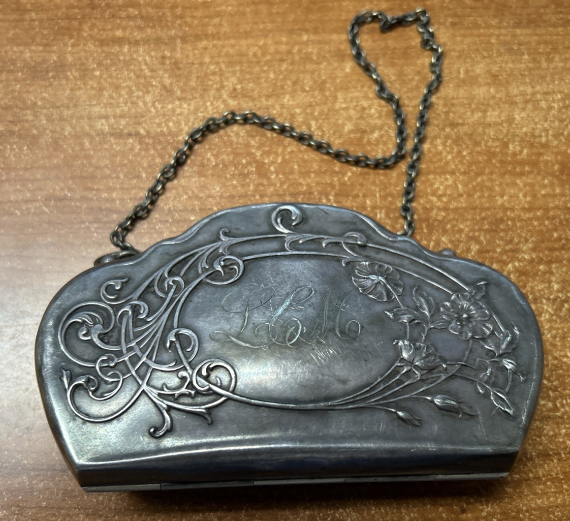 Vintage ANTIQUE German Silver Coin Purse Embossed