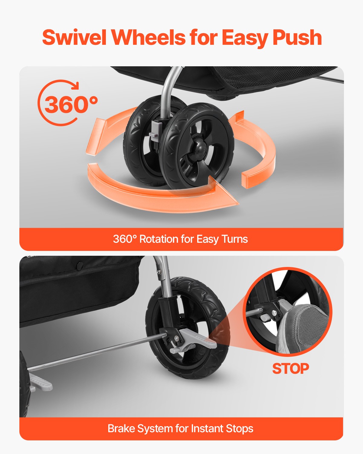 VEVOR Pet Stroller Foldable 4 Wheels Dog Stroller Detachable Carrier up to 35lbs