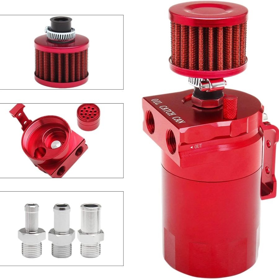 Polish Baffled Reservoir Oil Catch Can Kit with Breather Filter Aluminum Red