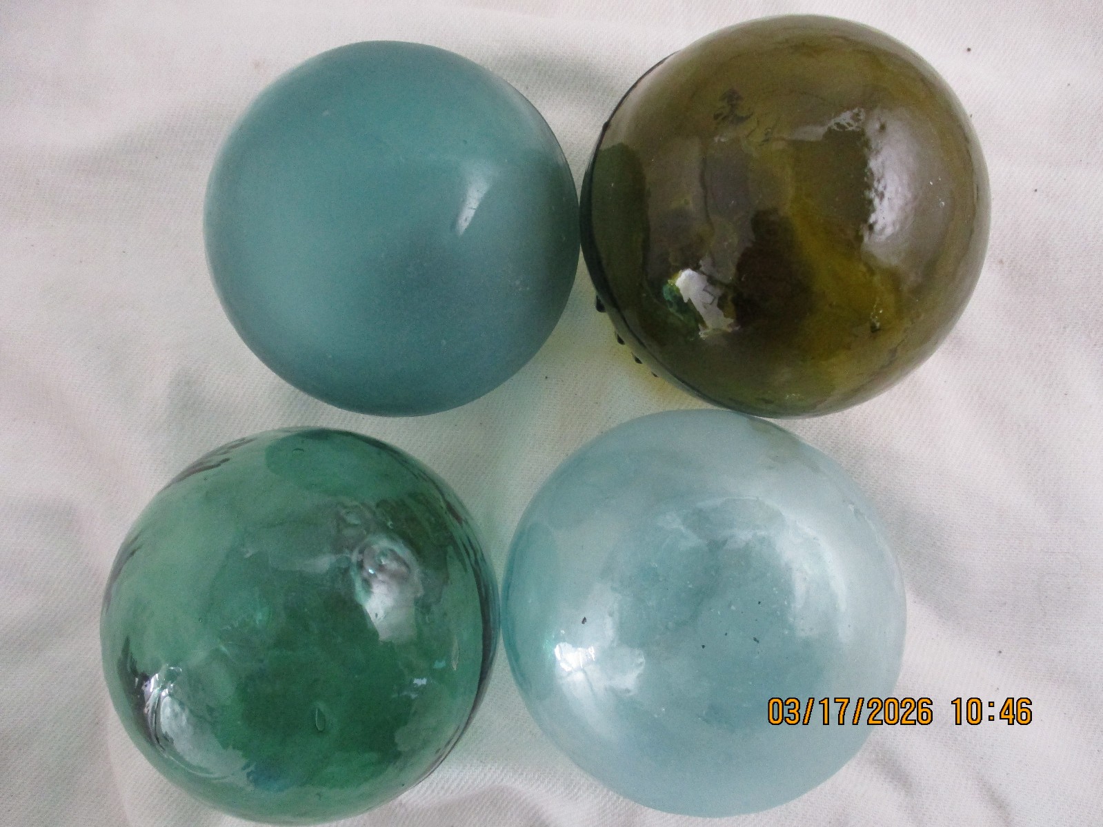 4 Glass Floats Japanese, Korean with Sequential HASH MARKS ! Alaska Beach Combed