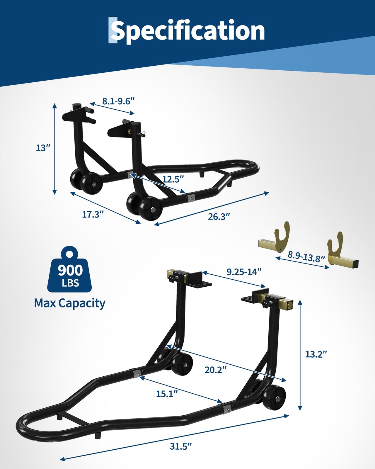 Heavy Duty Motorcycle Stand Lift 900Lbs Capacity Front & Rear Combo Stands Set