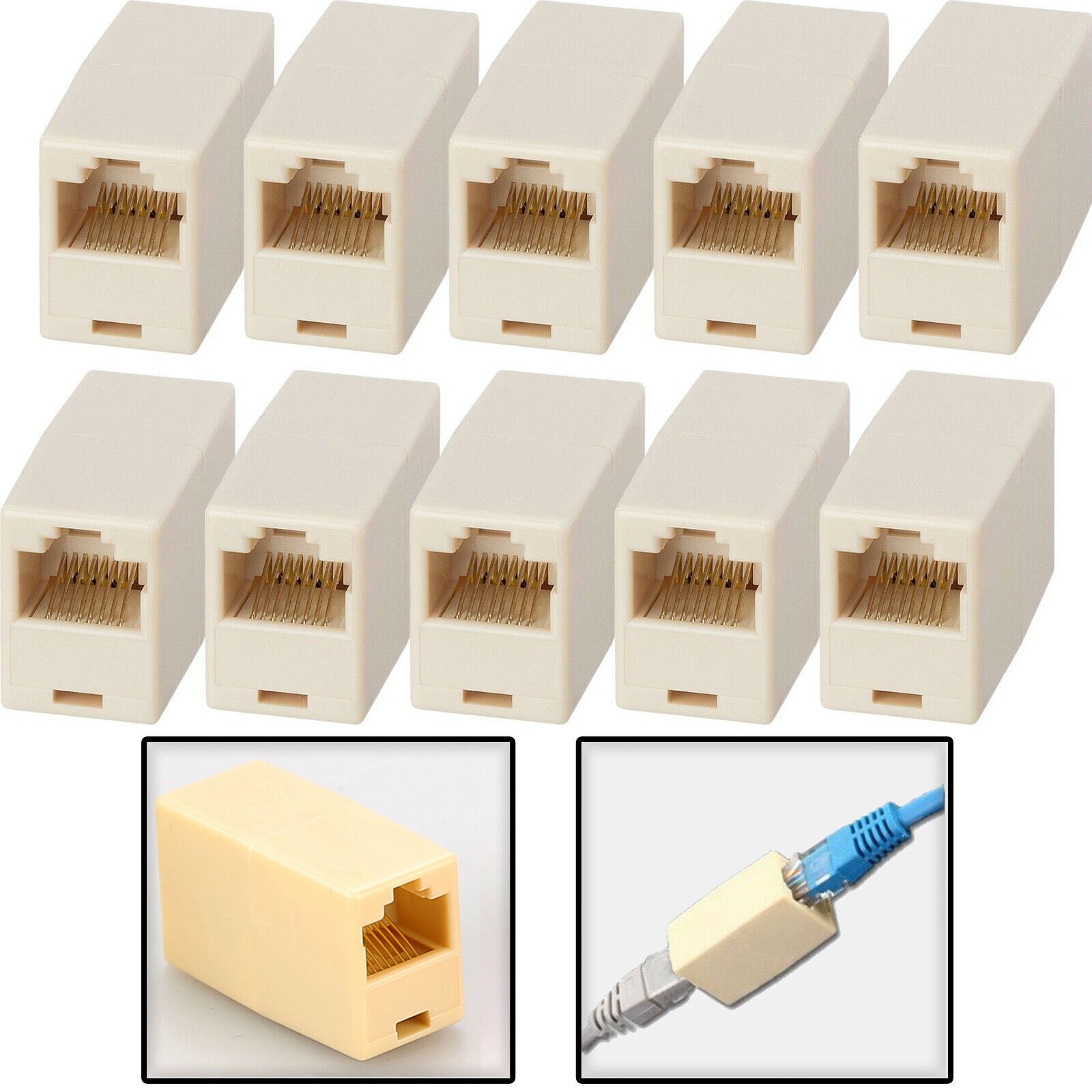 10PACK RJ45 Inline Coupler Cat6 Cat5e Cat5 Ethernet LAN Network Cable Adapter US