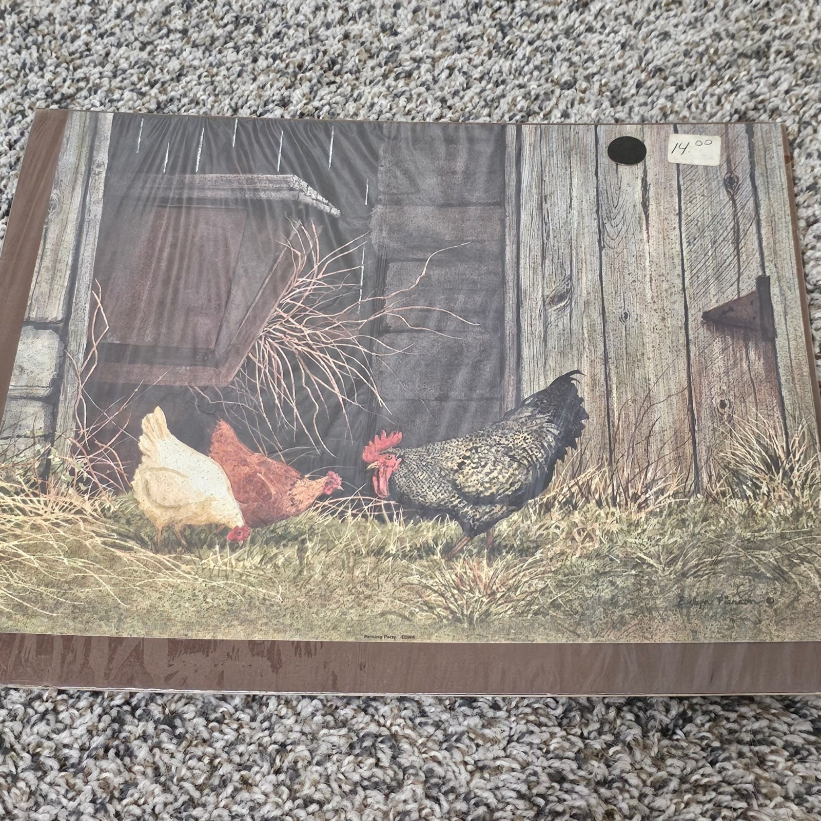 Pecking Party Print By Evelyn Pierson Farmhouse Decor Chicken Rooster 14" x 11"