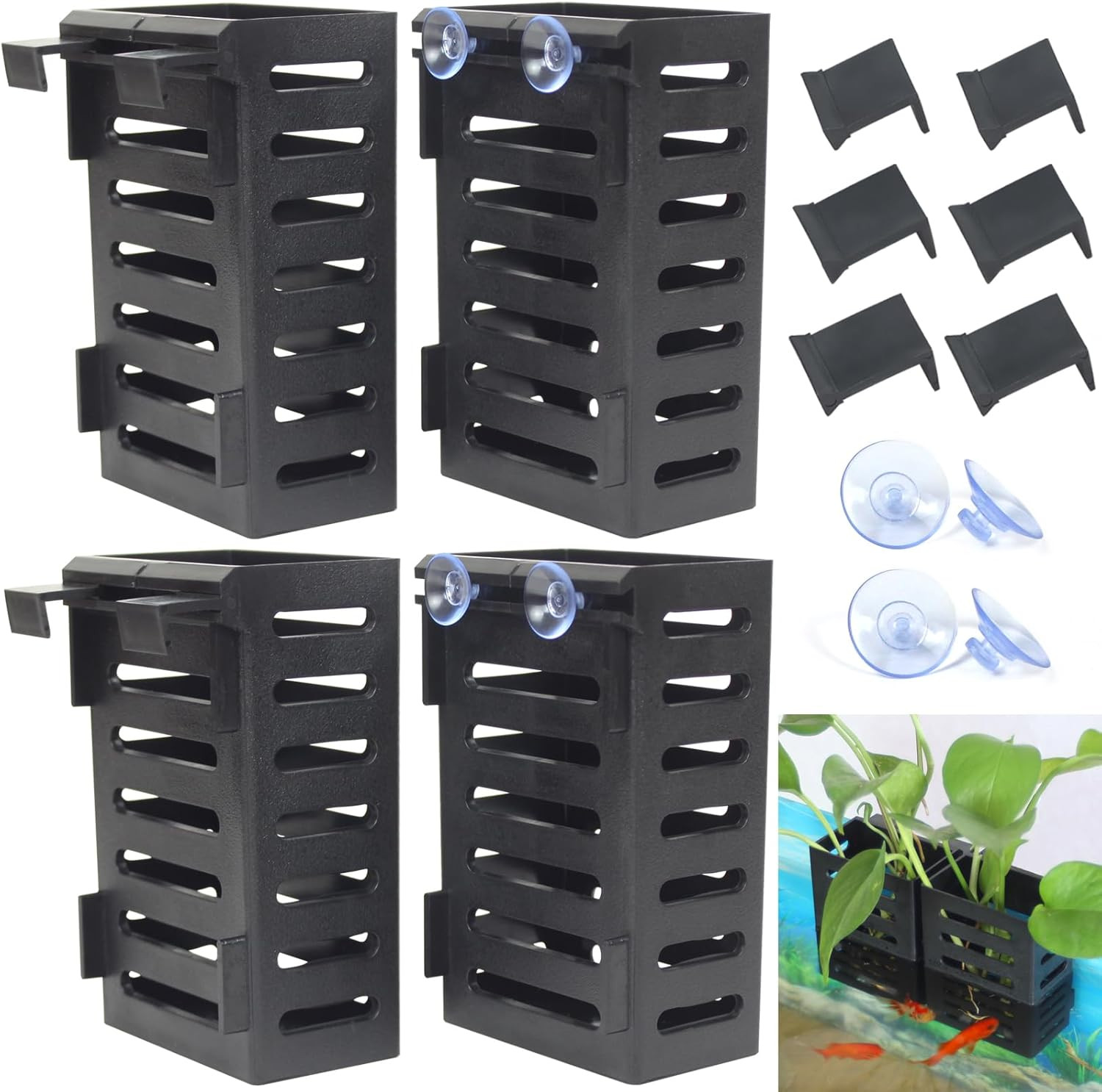 4 Pcs Aquarium Plant Holder, Fish Tank Plant Holder with Hooks and Suction Cups,