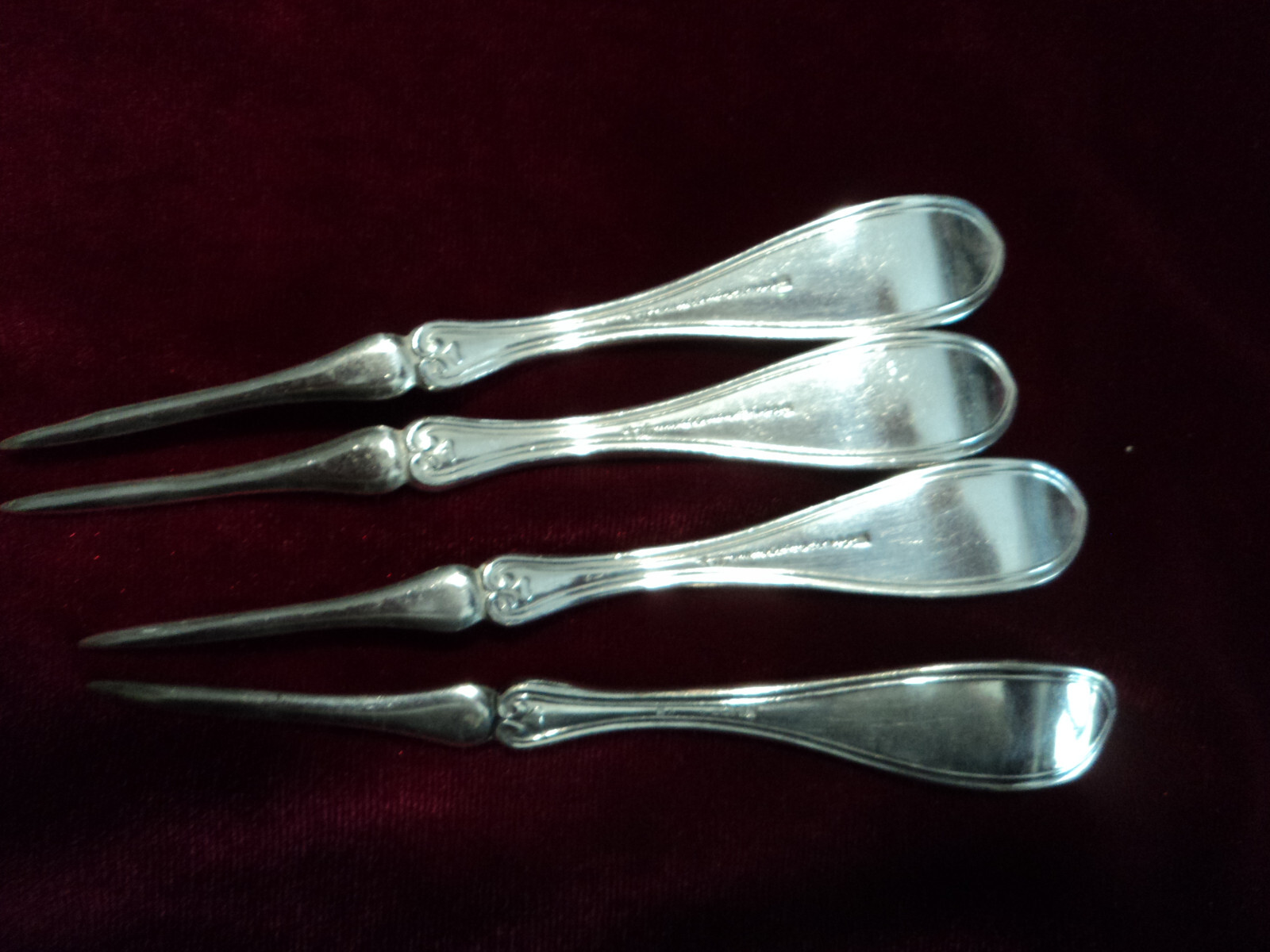 Silverplate Flatware Lot of 4 Victorian Nut Picks Rogers Medallion 1867