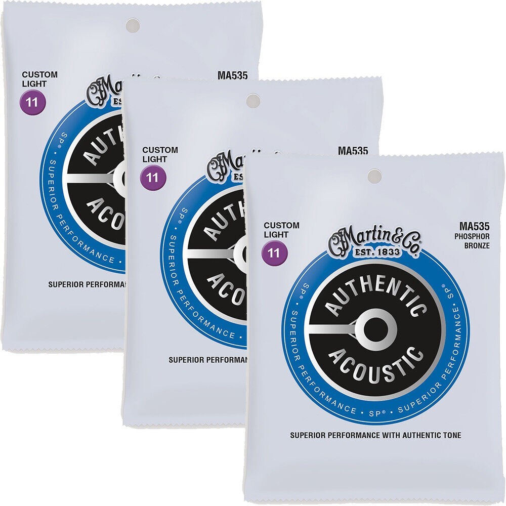 Martin MA535 SP Phosphor Bronze Auth Guitar Strings Custom Light 11-52 (3 PACK)