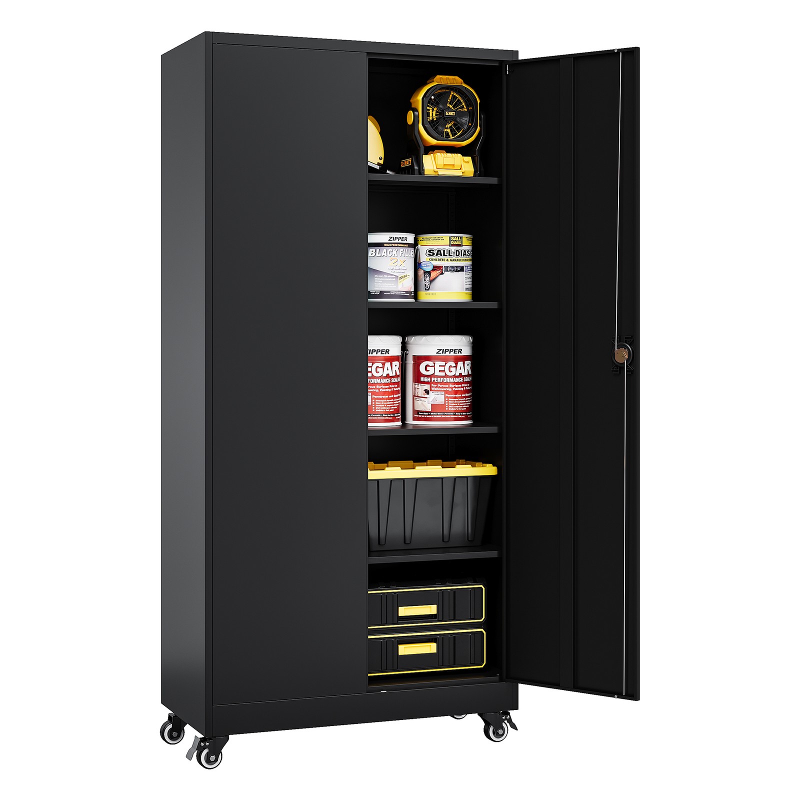 75" Rolling Metal Garage Cabinet with Locking&Adjustable Shelves for Home/Garage