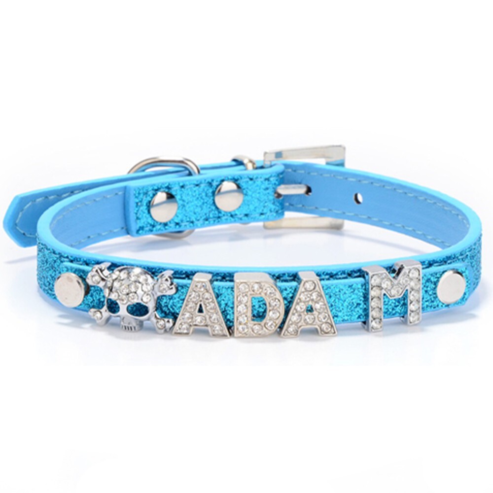 Personalized Dog Cat Collar DIY Name Letter Small Pet Puppy Bling Leather Collar