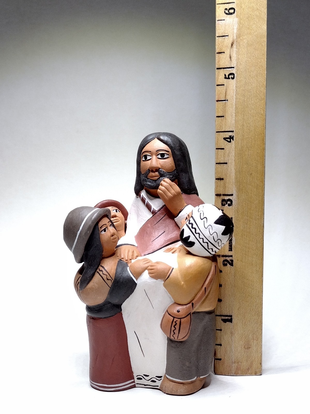 Vtg Peruvian Terracotta Storyteller Jesus w/Children 4" Clay Figurine Maurelio H