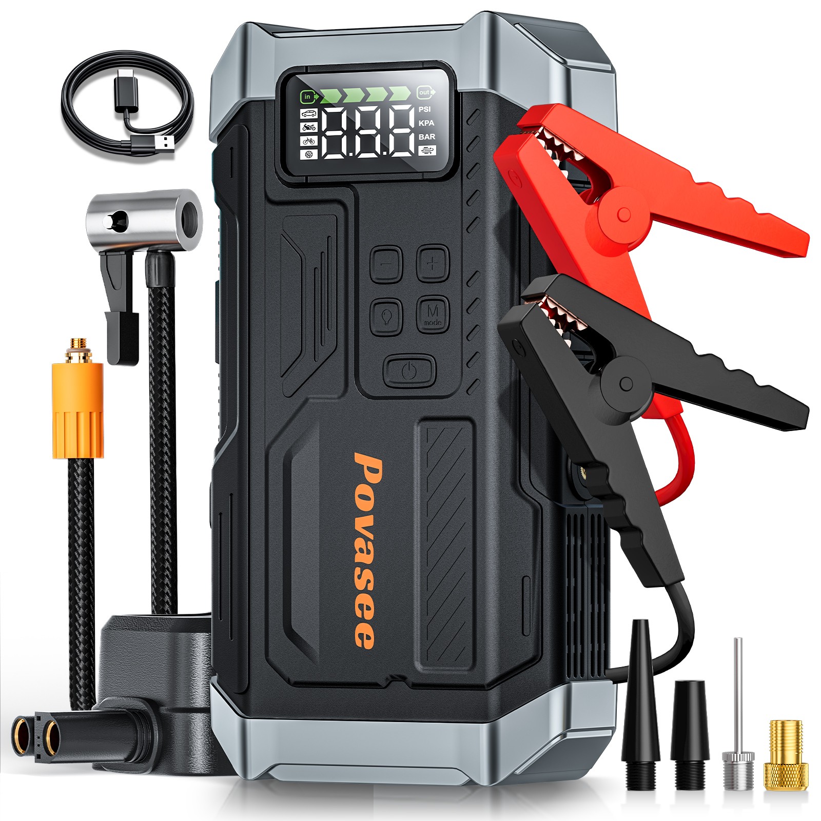 5000A Car Jump Starter with Air compressor Booster Jumper Power Bank Car Battery