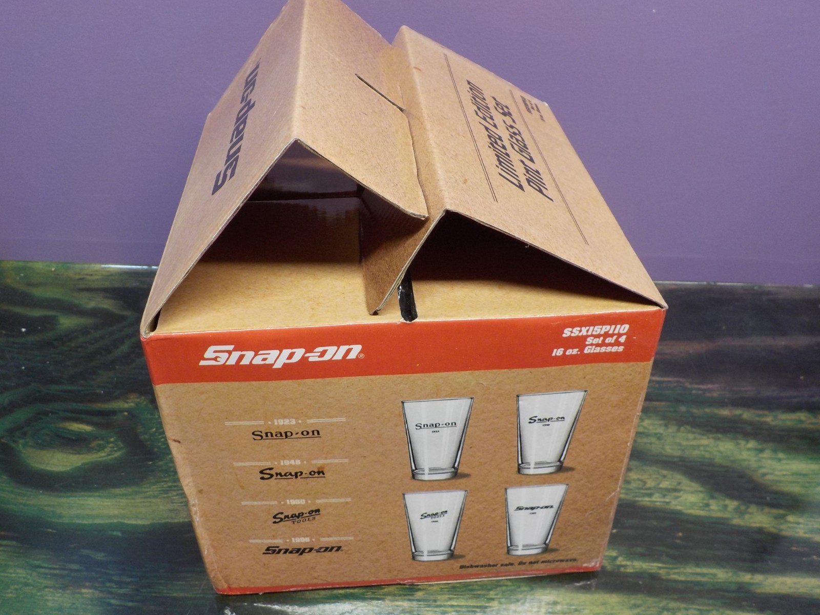 Snap-On Tools Pint Glass Limited Edition Set of 4 16 oz Glasses SSX15P110 - NEW