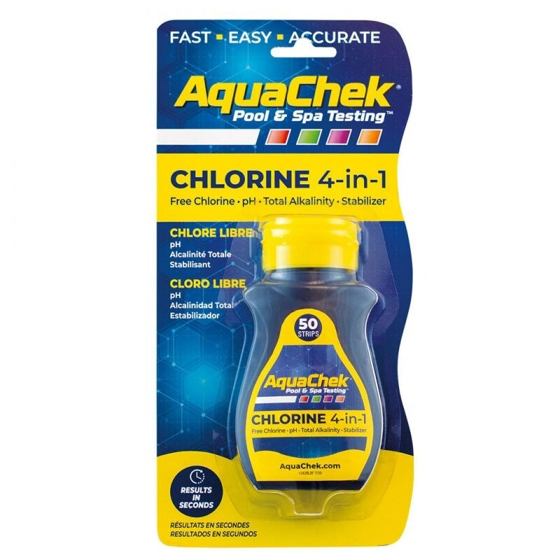 AquaChek 511244A 4-IN-1 Chlorine Swimming Pool and Spa Test Strips- 50 Pack