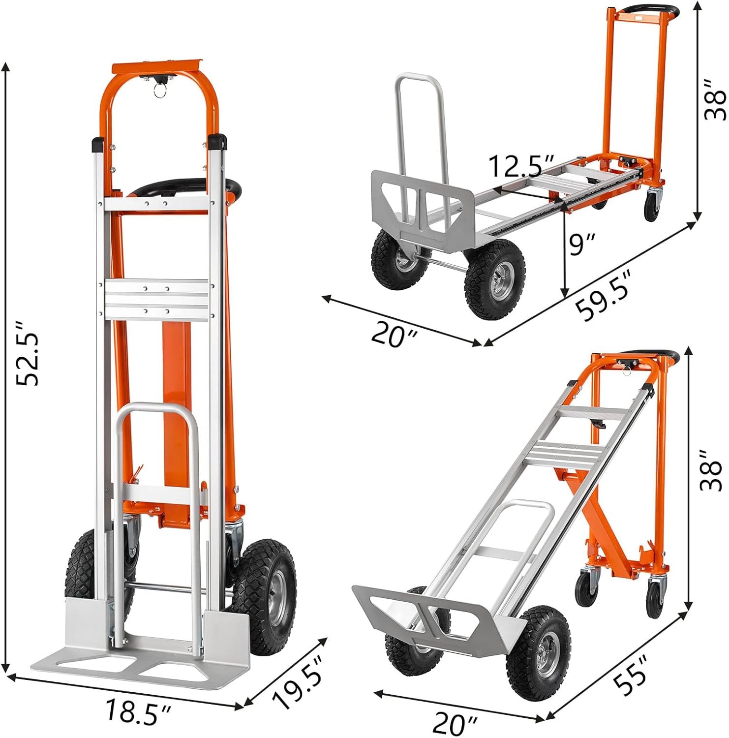 Aluminum Convertible Hand Truck 4-in-1000 Lbs Capacity Heavy Duty Dolly Cart