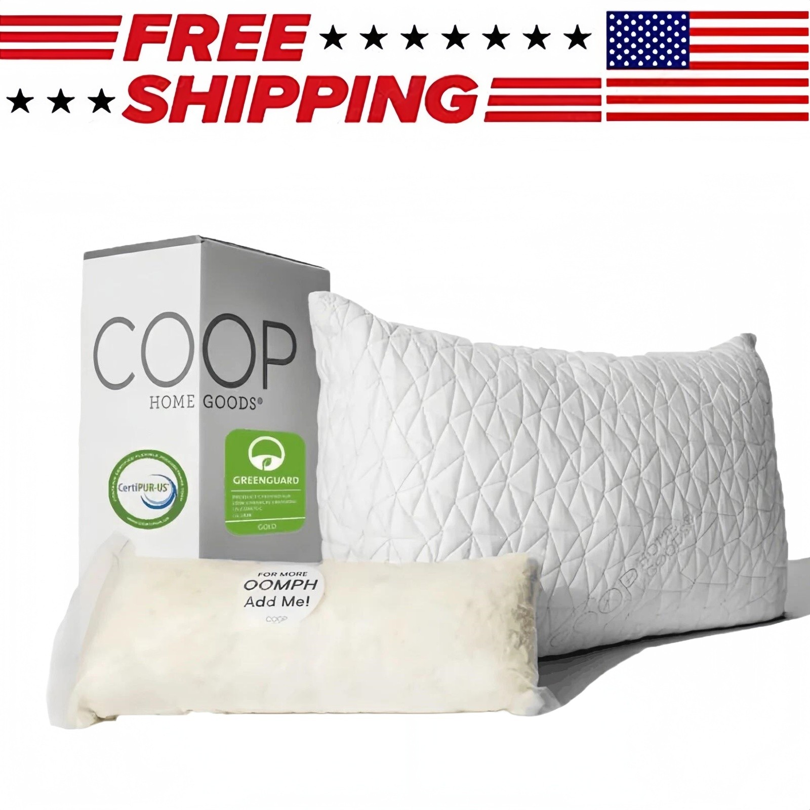 Coop Home Goods Memory Foam Pillow Adjustable Loft Pillow For Bed Sleeping Queen