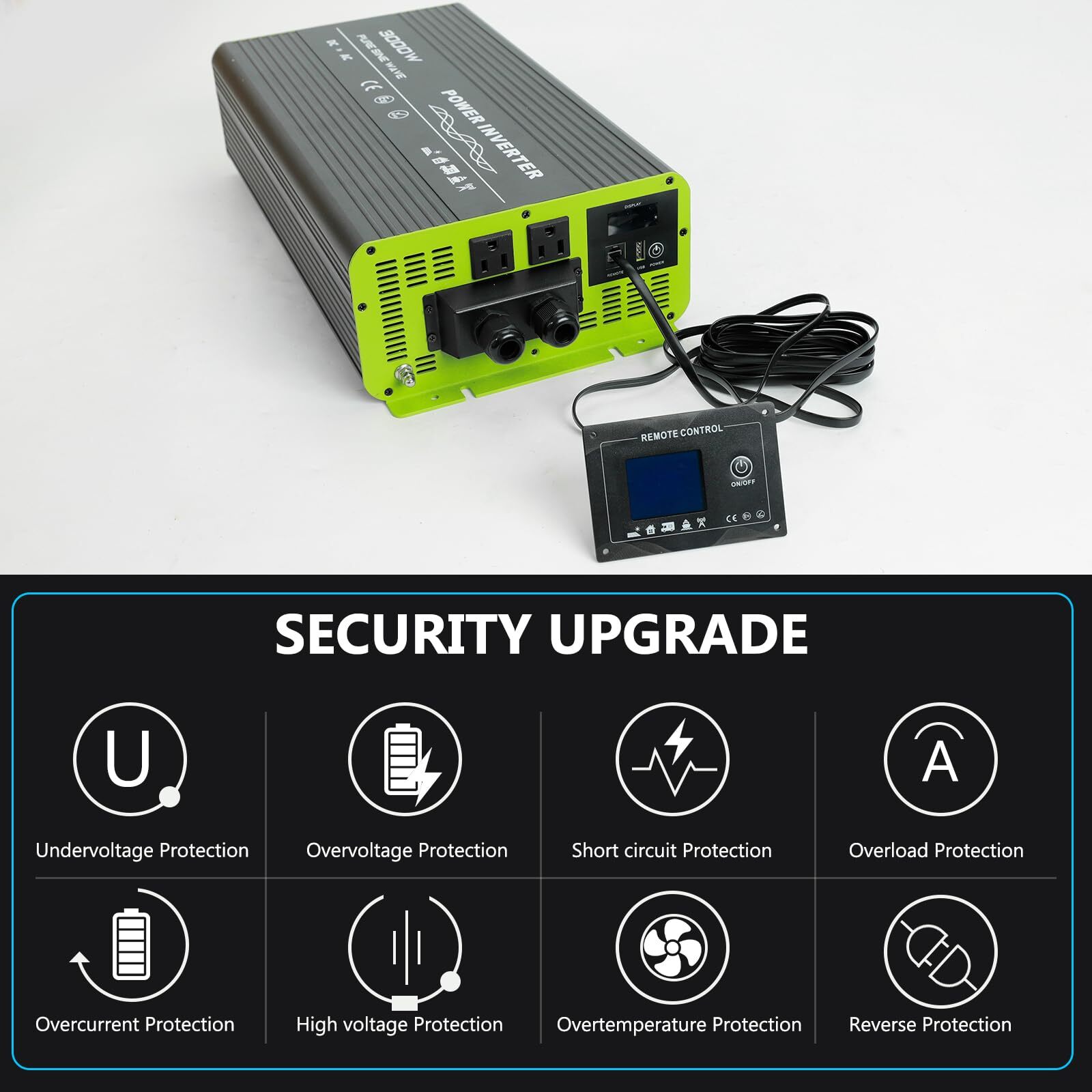 Pure Sine Wave Inverter 3000W 12V DC to 120V AC Converter for RV Camper