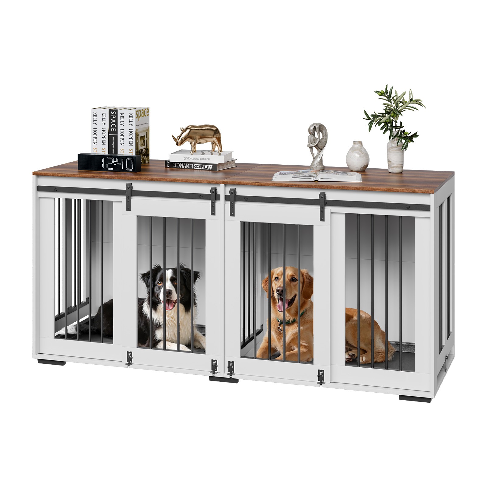 Dog Crate Furniture 72 in Indoor Wooden Dog Kennel with Tray Heavy Duty