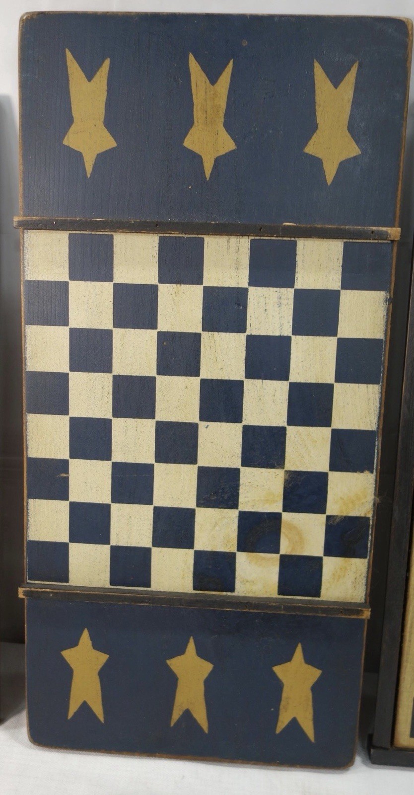 AMERICAN Primitive FOLK ART Painted CHECKERS CHESS Game Board. Vintage 23" x 11"