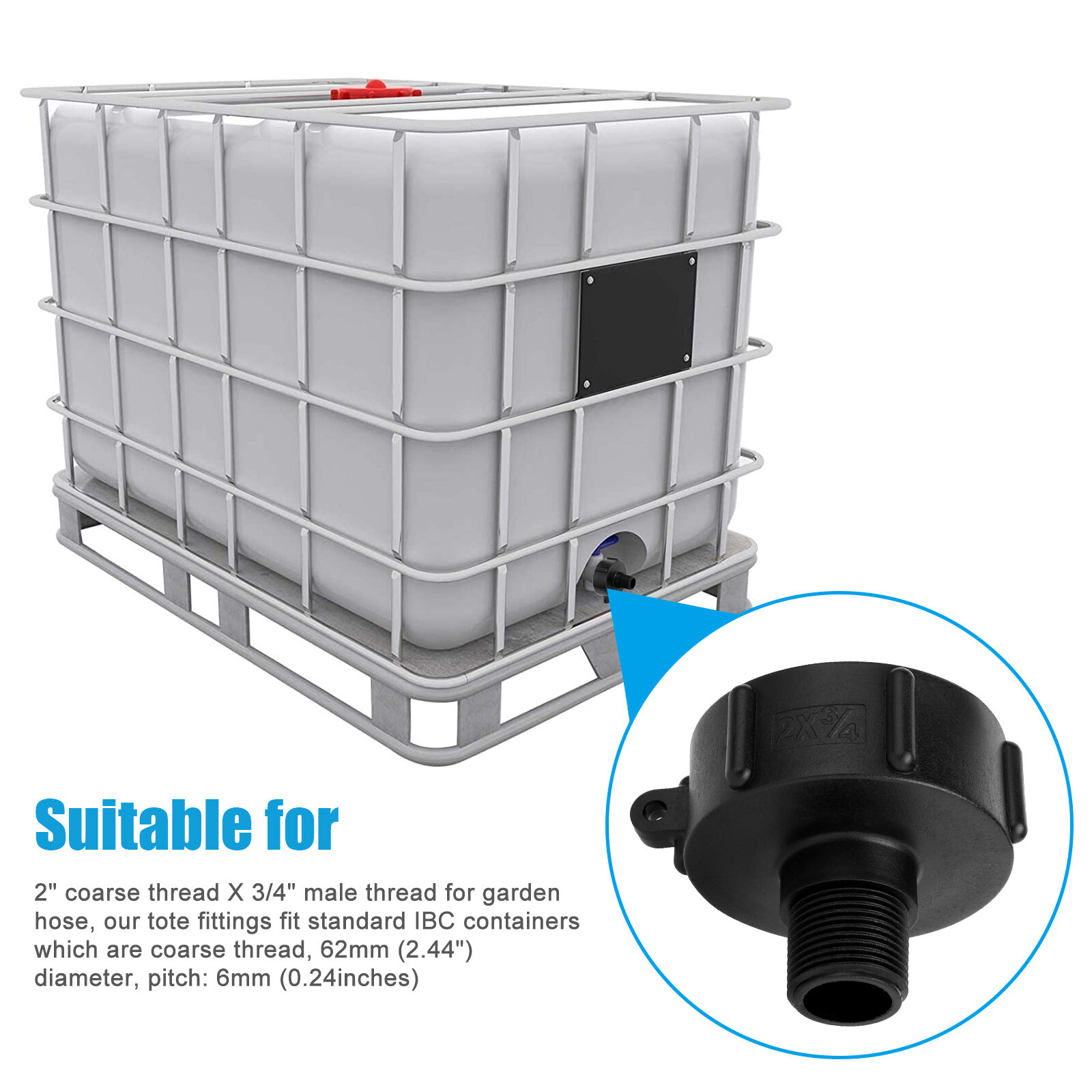 2x IBC Tote Water Tank Adapter 2" for Garden Hose Drain Plug Connector Easy Use