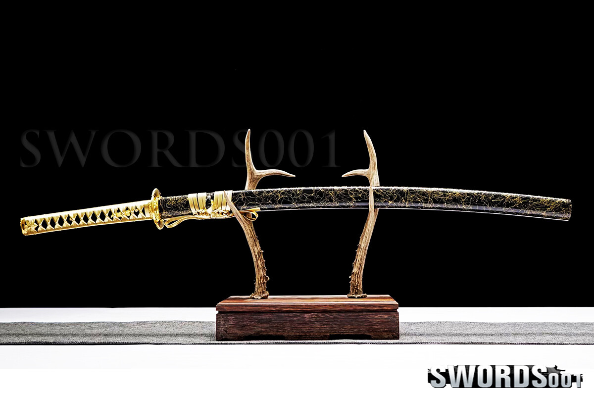 Gold Blade Japanese Warrior Sword Samurai Katana Carbon Steel Sharp FULL TANG