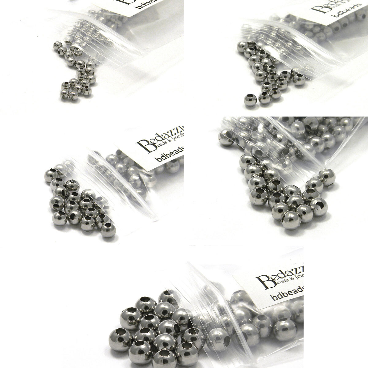 100 Surgical 304 Stainless Steel Silver Round Spacer Jewelry Beads Small - Big