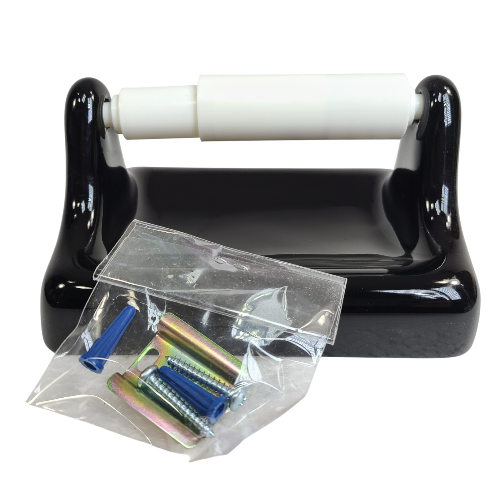 Vintage Black Ceramic TP Toilet Paper Holder Screw in Drywall Mid Century Modern