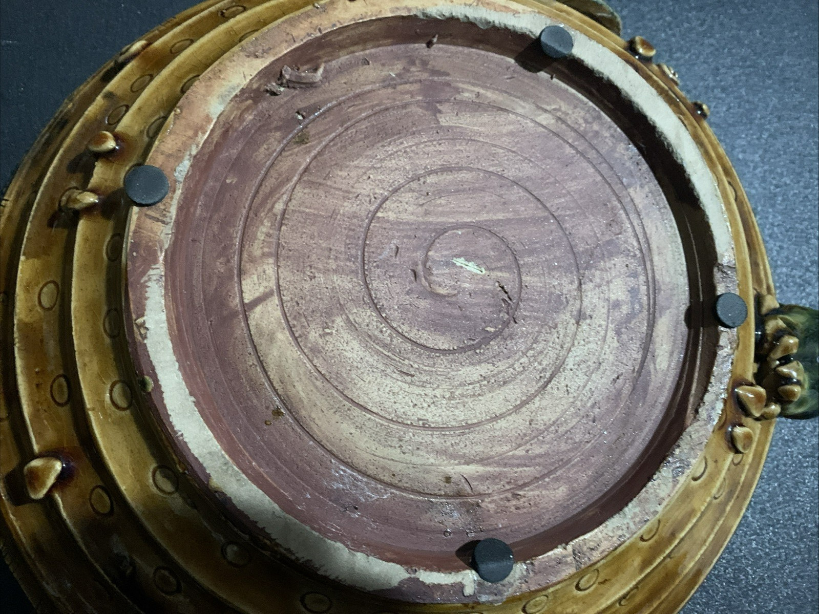 Vintage Mission Style Pottery Dragonfly Collectable Art Pottery Green Bowl 11"