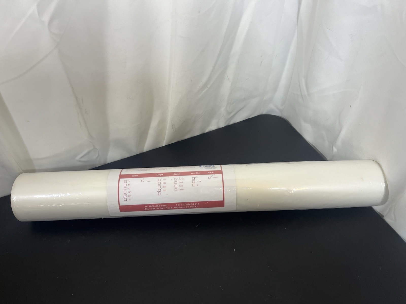 USI Roll Laminating Film 25" x 500' x 1.5 Mil Gloss Finish White 1" Core