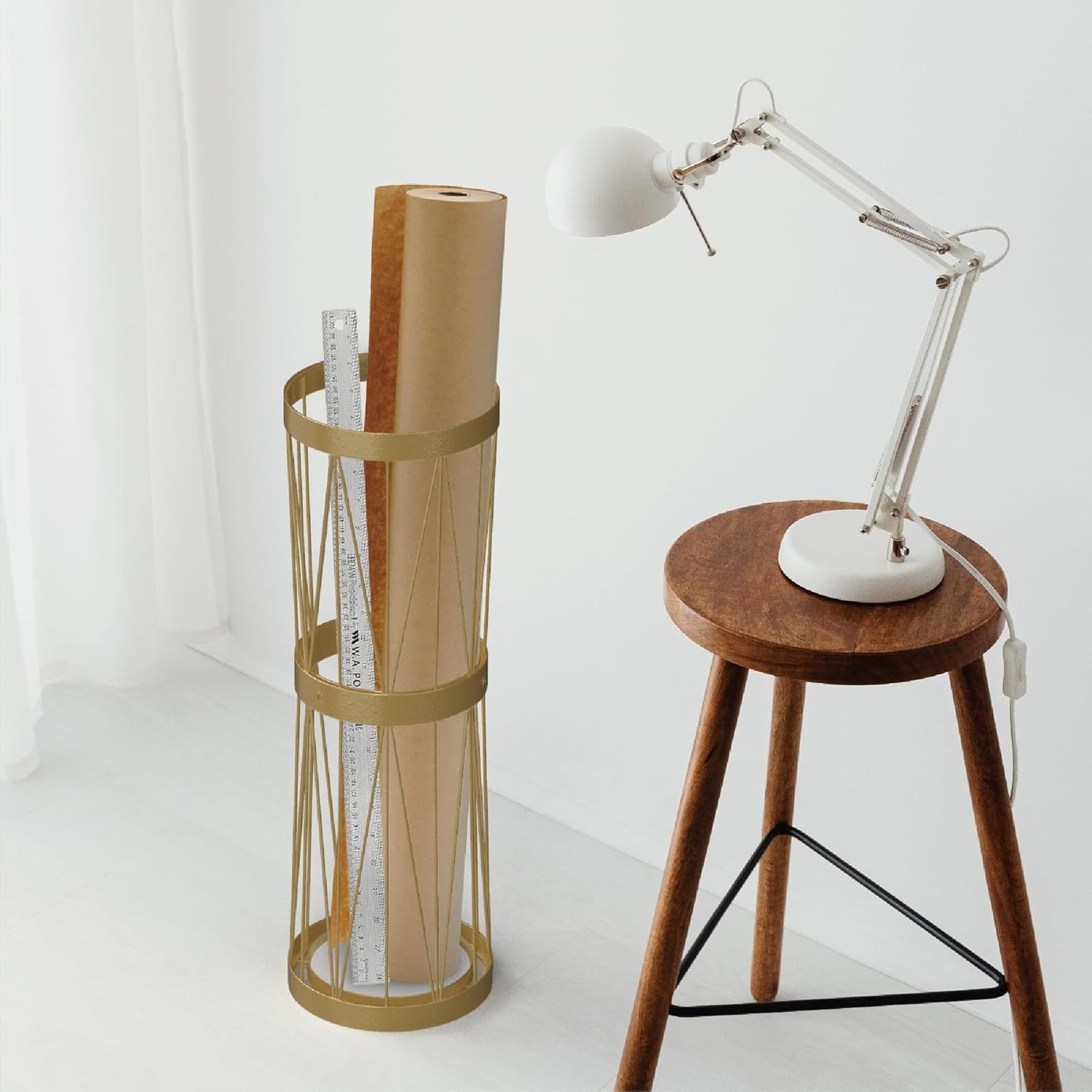 Rustic Modern Umbrella Stand in Gold, Includes Soakstone Water Absorption Tray