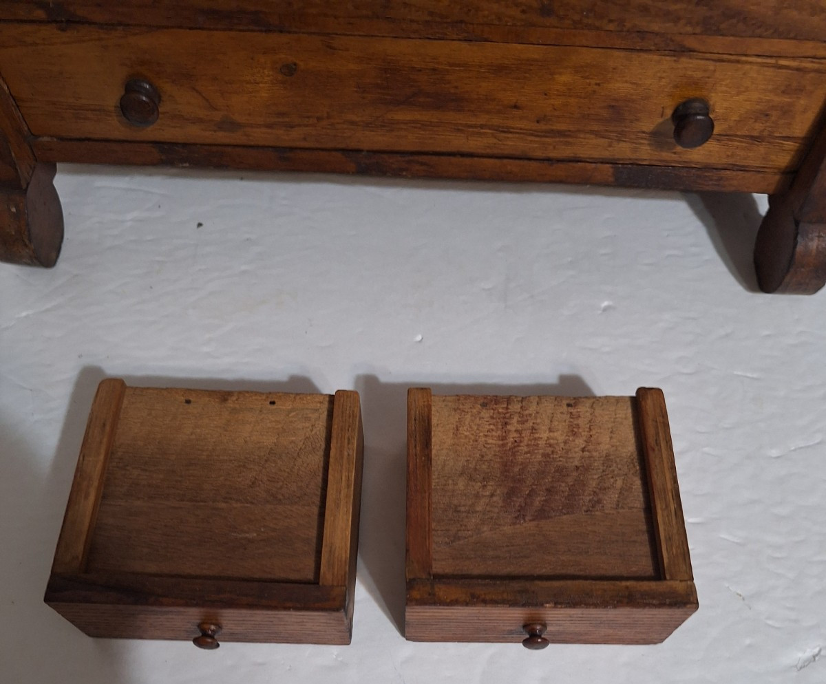 Antique Chest Bureau Salesman Sample 4 Drawers 2 Glove Boxes 13.5x13x6.5 Wooden